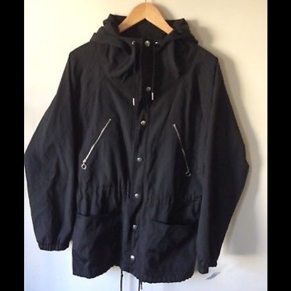 Sandro Paris Jacket Black Hooded Raincoat L NWT - Picture 2 of 8